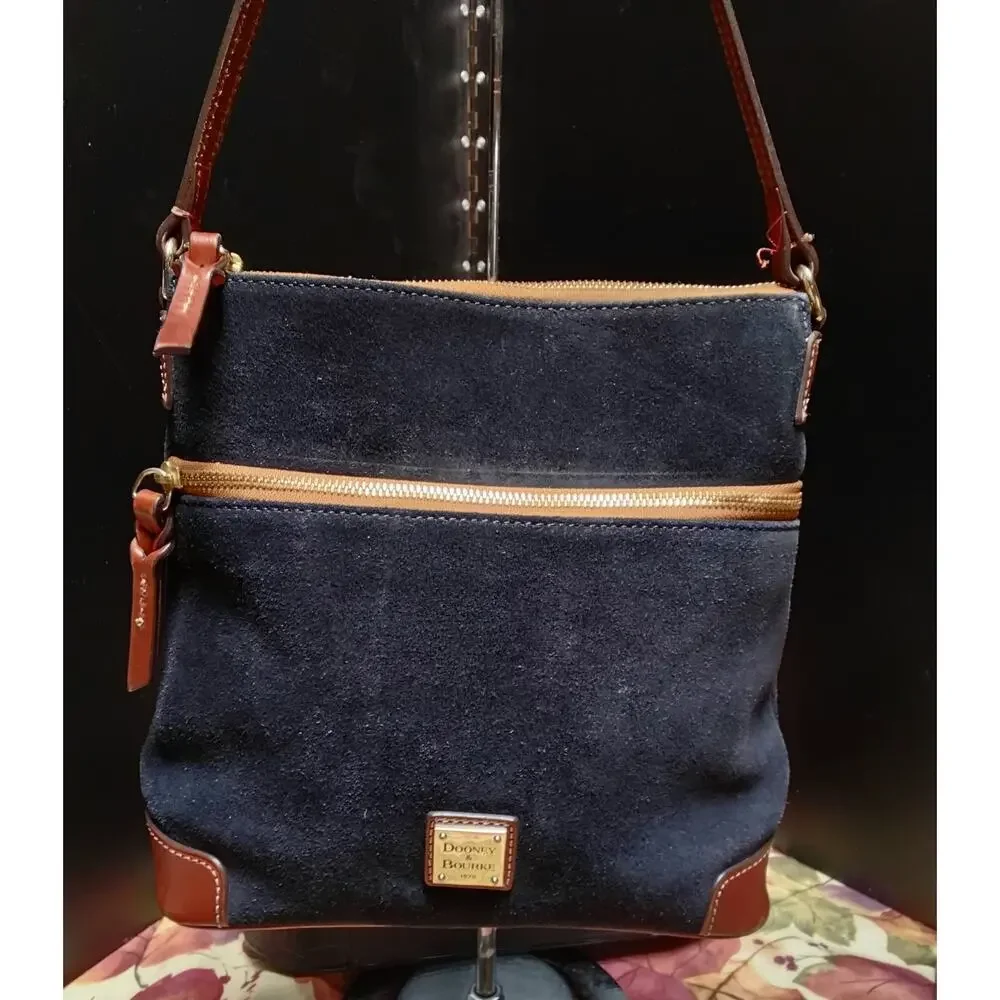 Dooney & Bourke Navy Blue Suede Crossbody Leather Trim